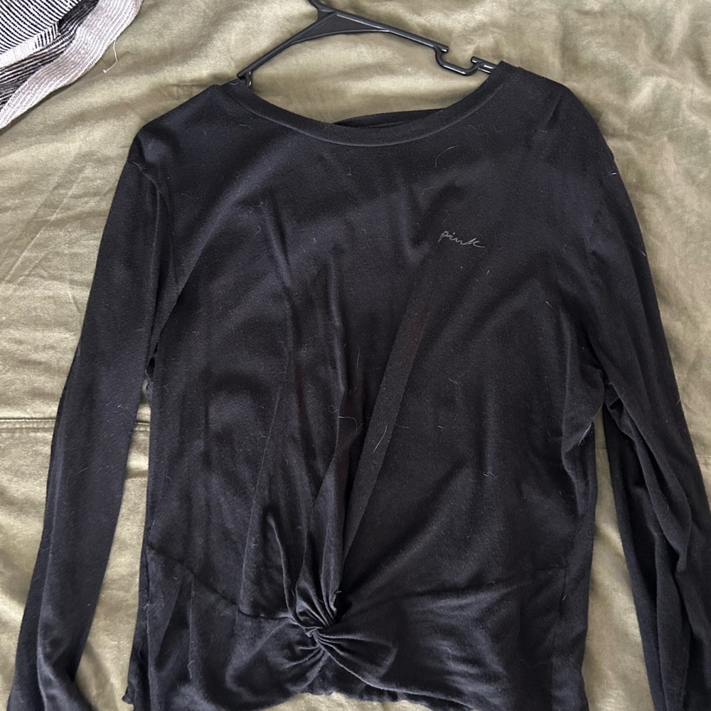 #56 Pink Black Long Sleeve Knot Top